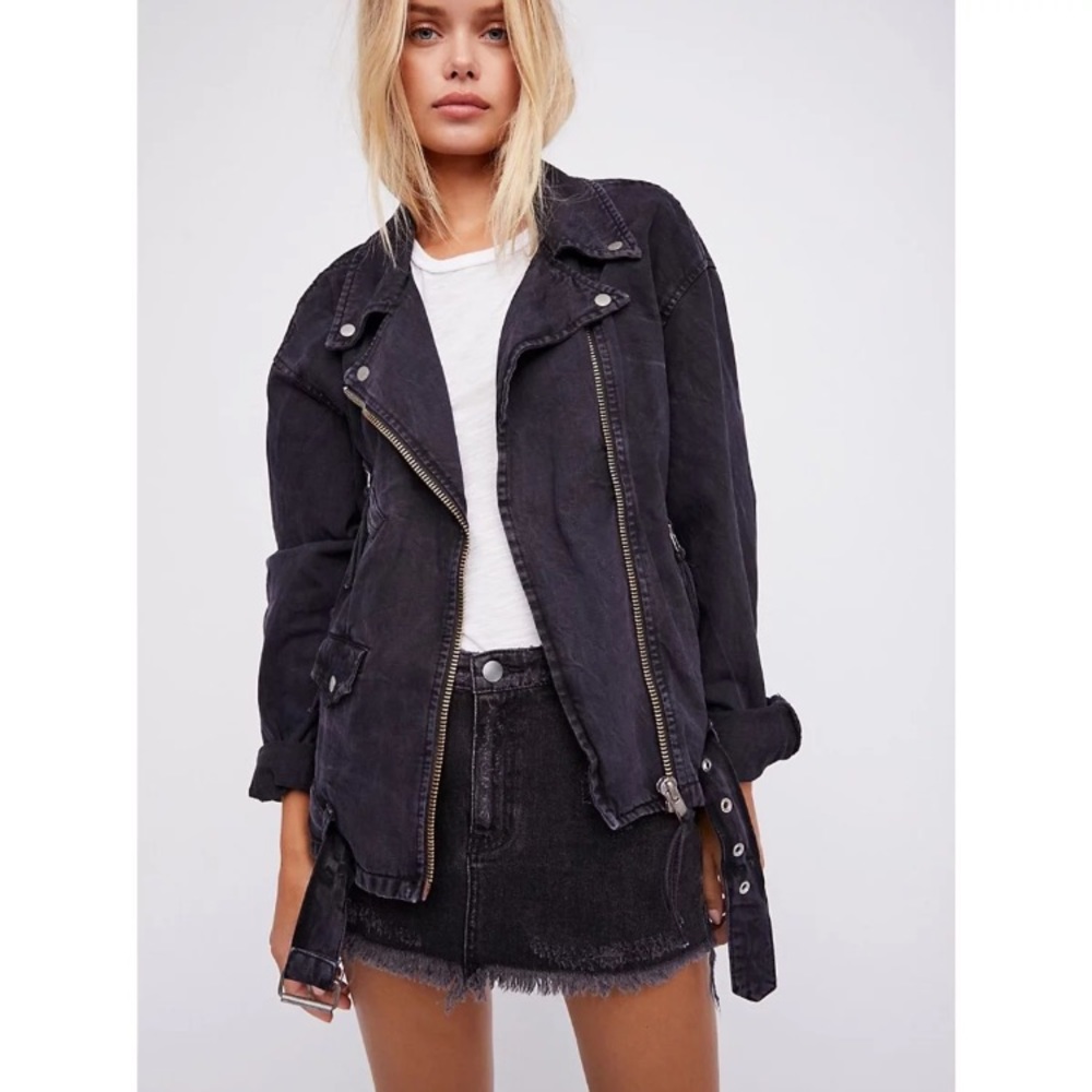 Free people black denim moto jacket